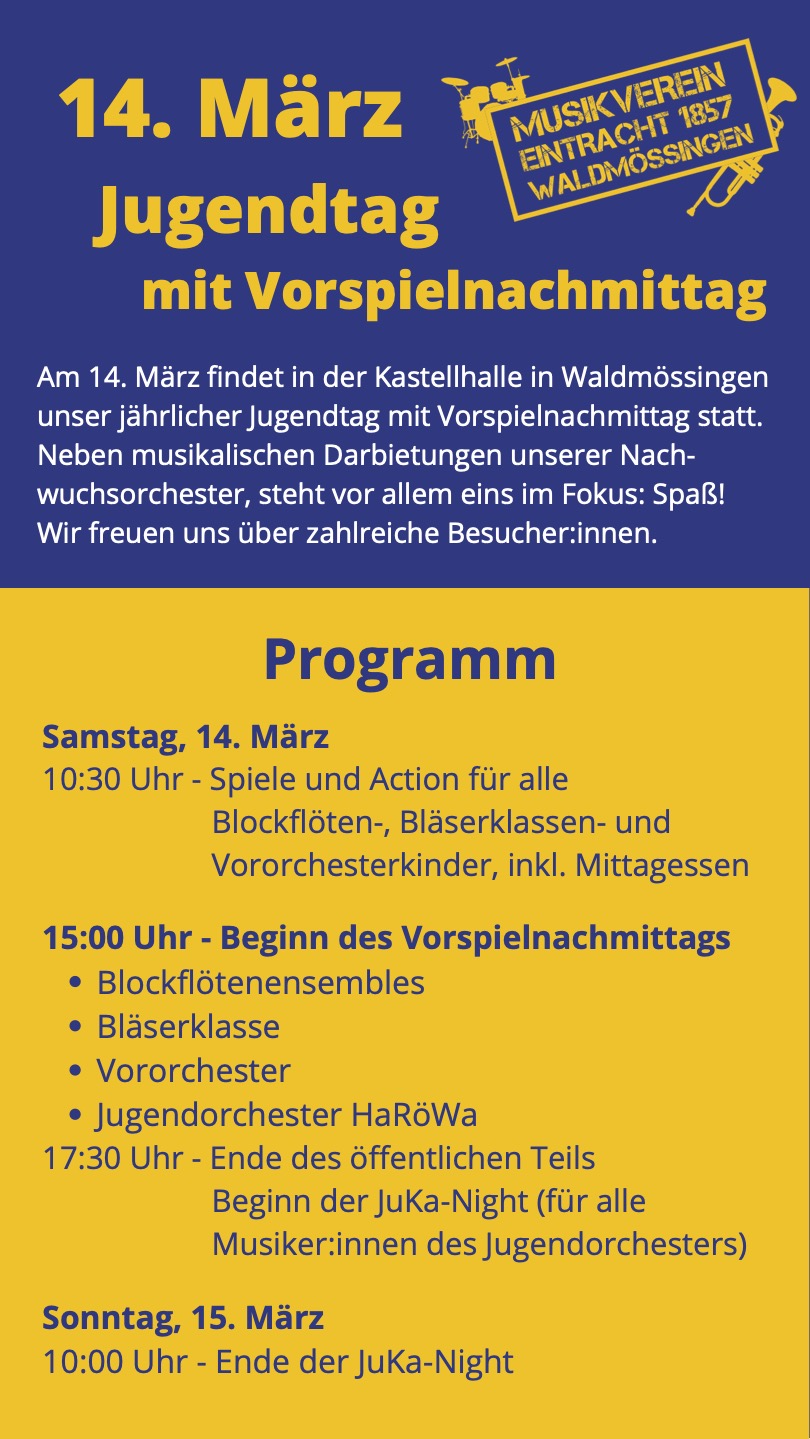 14. März Jugendtag mit Vorspielnachmittag